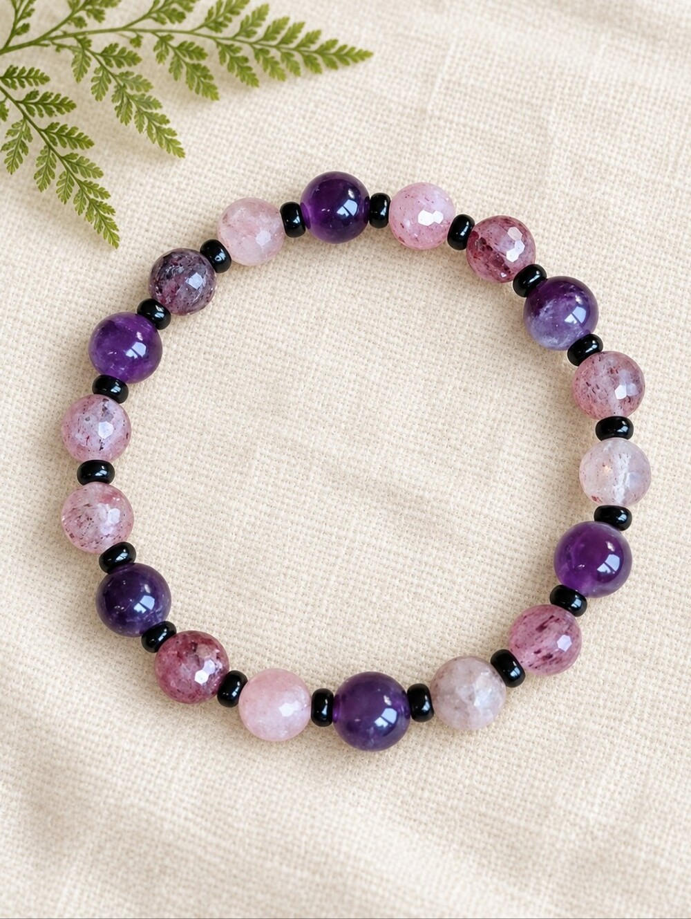Ameyhysy & Strawberry Quartz Beaded Stretch Bracelet | Handmade